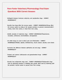 Penn Foster Veterinary Pharmacology Final Exam Questions With Correct Answers
