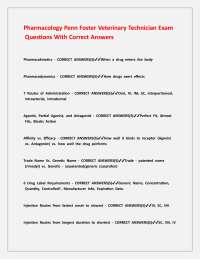 Pharmacology Penn Foster Veterinary Technician Exam Questions With Correct Answers