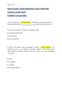 NATE Exam Core Essentials 2026 – Updated Actual Practice Questions with Verified Answers f