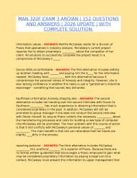 MAN 320F – EXAM 3 (AROIAN) | 152 QUESTIONS & ANSWERS | 2026 COMPLETE SOLUTIONS