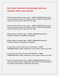 Penn Foster Veterinary Pharmacology Final Exam Questions With Correct Answers