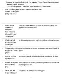 Comprehensive Guide to U.S. Mortgages: Types, Rates, Securitization And Refinance Analysis