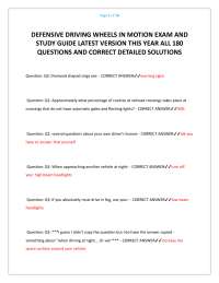 DEFENSIVE DRIVING WHEELS IN MOTION EXAM AND STUDY GUIDE LATEST VERSION THIS YEAR ALL 180 Q
