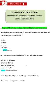 Pennsylvania Notary Exam Q&A (2026/2027) | 30 MCQs + Rationalized Answers (PDF)