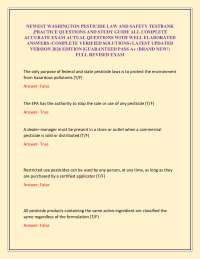 NEWEST WASHINGTON PESTICIDE LAW AND SAFETY TESTBANK ,PRACTICE QUESTIONS AND STUDY GUIDE AL