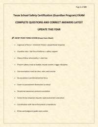 Texas School Safety Certification (Guardian Program) EXAM COMPLETE QUESTIONS AND CORRECT A