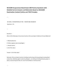 NCCAOM Acupuncture Board Exam 200 Practice Questions with Detailed Correct Answers and Ra
