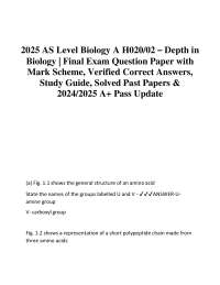 2025 AS Level Biology A H020/02 – Depth in Biology | Final Exam Question Paper with Mark