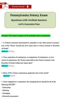 Pennsylvania Notary Exam Questions & Answers (2026/2027) | 30 MCQs Verified (PDF)