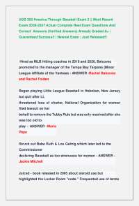 UGS 303 America Through Baseball Exam 2 || Most Recent Exam 2026-2027 Actual Complete Rea