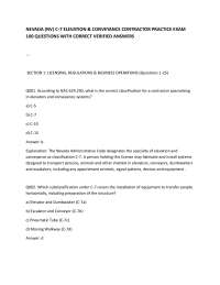 NEVADA (NV) C‑7 ELEVATION & CONVEYANCE CONTRACTOR PRACTICE EXAM 100 QUESTIONS WITH CORREC