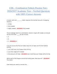 CDL COMBINATION VEHICLE PRACTICE TEST 2026/2027 – VERIFIED QUESTIONS WITH 100% CORRECT ANS