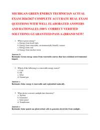 MICHIGAN GREEN ENERGY TECHNICIAN ACTUAL EXAM 2026/2027 COMPLETE ACCURATE REAL EXAM QUEST