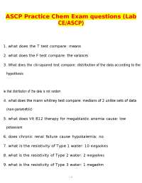 ASCP Practice Chem Exam questions (Lab CE/ASCP)