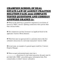 CHAMPION SCHOOL OF REAL ESTATE LAW OF AGENCY PRACTICE SOLUTION PACK 2026 COMPLETE TESTED Q