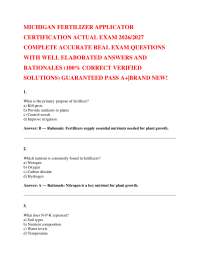 MICHIGAN FERTILIZER APPLICATOR CERTIFICATION ACTUAL EXAM 2026/2027 COMPLETE ACCURATE REA