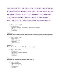MICHIGAN WATER QUALITY TECHNICIAN ACTUAL EXAM 2026/2027 COMPLETE ACCURATE REAL EXAM QUES