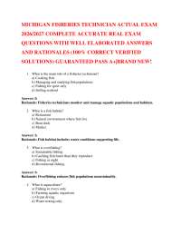 MICHIGAN FISHERIES TECHNICIAN ACTUAL EXAM 2026/2027 COMPLETE ACCURATE REAL EXAM QUESTION