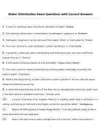 Water Distribution Exam Questions with Correct Answers