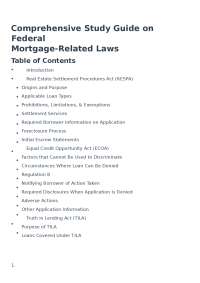 Comprehensive Study Guide on Federal Mortgage Related Laws