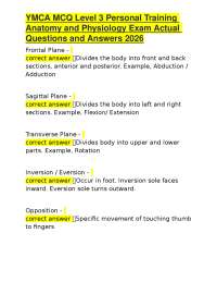 YMCA MCQ Level 3 Personal Training Anatomy and Physiology Exam Actual Questions and Answer