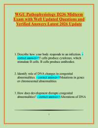 WGU Pathophysiology D236 Midterm Exam with Well Updated Questions and Verified Answers