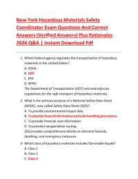 New York Hazardous Materials Safety Coordinator Exam 2026 Practice Questions & Verified An