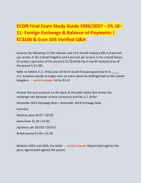 ECON Final Exam Study Guide 2026/2027 – Ch.10– 11: Foreign Exchange & Balance-of-Payments
