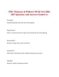 ITEC Manicure & Pedicure MCQs Test 2026-2027 Questions And Answers Graded A+