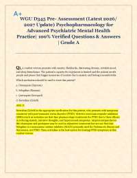 WGU D345 Pre- Assessment (Latest 2026/ 2027 Update) Psychopharmacology for Advanced Psyc