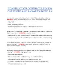 CONSTRUCTION CONTRACTS REVIEW QUESTIONS AND ANSWERS | RATED A+