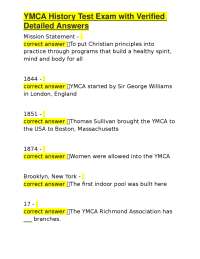 YMCA History Test Exam with Verified Detailed Answers