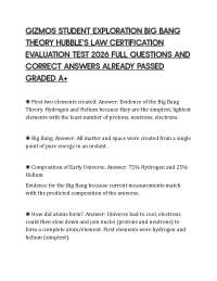 GIZMOS STUDENT EXPLORATION BIG BANG THEORY HUBBLE’S LAW CERTIFICATION EVALUATION TEST 2026