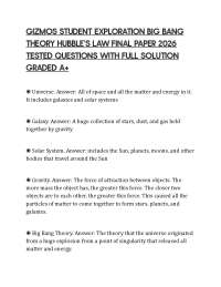 GIZMOS STUDENT EXPLORATION BIG BANG THEORY HUBBLE’S LAW FINAL PAPER 2026 TESTED QUESTIONS