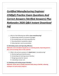 Certified Manufacturing Engineer (CMfgE) Practice Exam Questions And Correct Answers (Ver