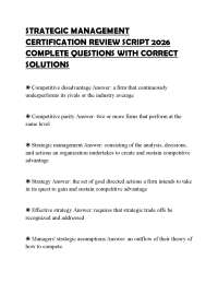 STRATEGIC MANAGEMENT CERTIFICATION REVIEW SCRIPT 2026 COMPLETE QUESTIONS WITH CORRECT SOLU