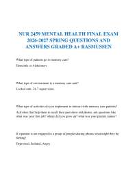 NUR 2459 MENTAL HEALTH FINAL EXAM 2026-2027 SPRING QUESTIONS AND ANSWERS GRADED A+ RASMUSS