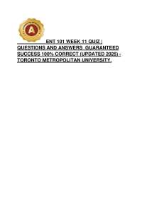 ENT 101 WEEK 11 QUIZ | QUESTIONS AND ANSWERS GUARANTEED SUCCESS 100% CORRECT (UPDATED 202