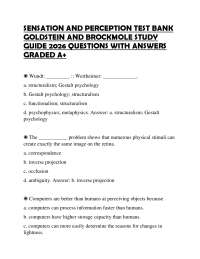 SENSATION AND PERCEPTION TEST BANK GOLDSTEIN AND BROCKMOLE STUDY GUIDE 2026 QUESTIONS WITH