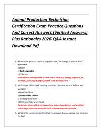 Animal Production Technician Certification Exam Practice Questions And Correct Answers (