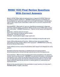 RNSG 1523 Final Review Questions With Correct Answers.