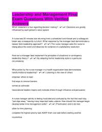 Leadership and Management Final Exam Questions With Verified Answers