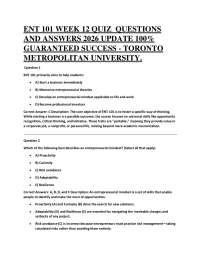 ENT 101 WEEK 12 QUIZ QUESTIONS AND ANSWERS 2026 UPDATE 100% GUARANTEED SUCCESS - TORONTO