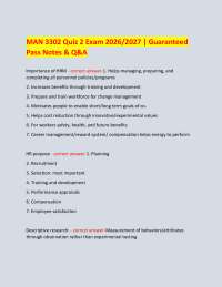 MAN 3302 Quiz 2 Exam 2026/2027 | Guaranteed Pass Notes & Q&A
