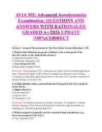 AVIA 305: Advanced Aerodynamics Examination; QUESTIONS AND ANSWERS WITH RATIONALES/ GRA