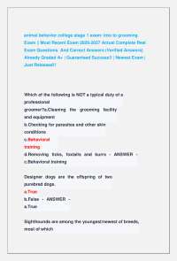 animal behavior college stage 1 exam: into to grooming Exam || Most Recent Exam 2026-2027