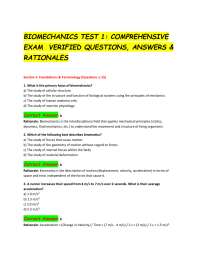 BIOMECHANICS TEST 1: COMPREHENSIVE EXAM VERIFIED QUESTIONS, ANSWERS & RATIONALES