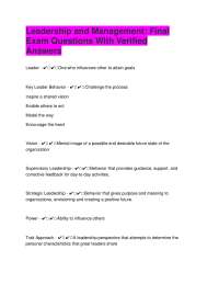 Leadership and Management: Final Exam Questions With Verified Answers