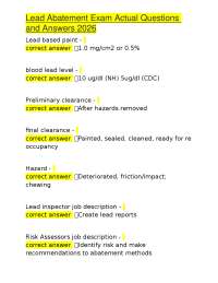 Lead Abatement Exam Actual Questions and Answers 2026