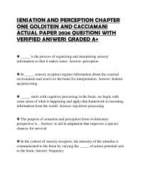 SENSATION AND PERCEPTION CHAPTER ONE GOLDSTEIN AND CACCIAMANI ACTUAL PAPER 2026 QUESTIONS
